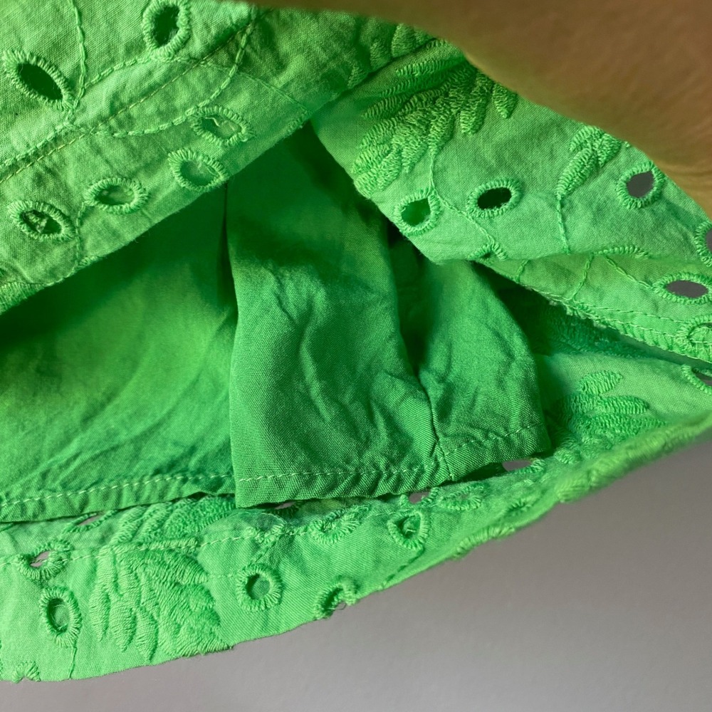 PINCH Green Eyelet Puff Sleeve Ruffle Neck Blouse Medium - Picture 7 of 12